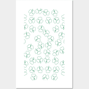 Shamrocks Green Outline on St Patricks Day Posters and Art